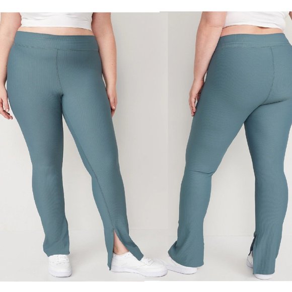 Old Navy Extra High Waist Ribbed Split Flare Leggings Pants Sz 3X vs Fabletics - Picture 2 of 11